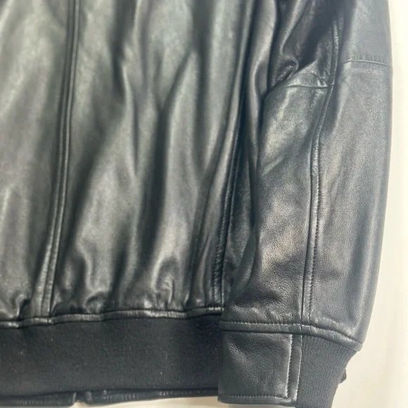 Massimo Dutti Black Nappa Leather Bomber Moto Jacket XXL Euro Style - Picture 8 of 16